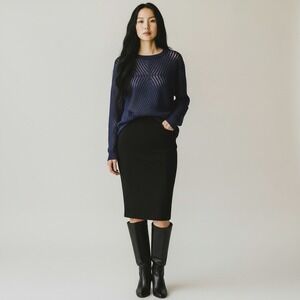 Vince Navy Blue Knit‎ Sweater Geometric Pattern Long Sleeve Women Medium